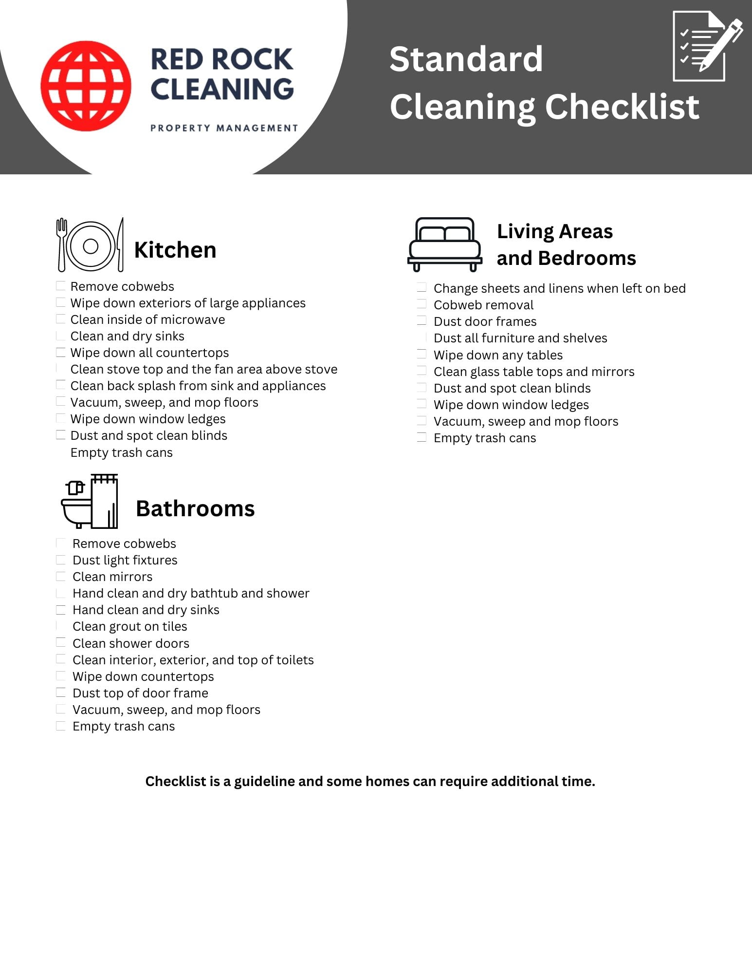 Red Rock Cleaning Standard Checklist